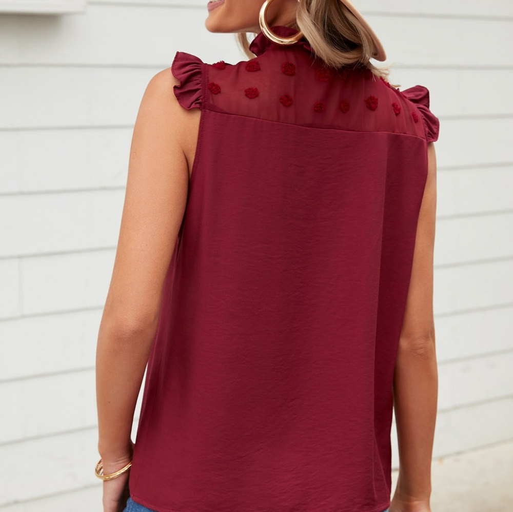 Swiss Dot Ruffle Shoulder Top - Picture 3 of 5